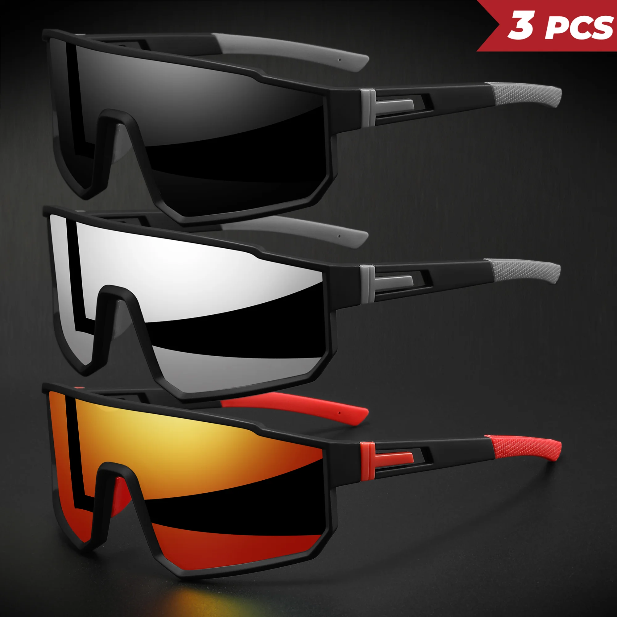 3 Stück übergroße, farbenfrohe Sport-Sonnenbrille – umlaufendes Design, UV400, Unisex, bequeme Passform für Radfahren, Wandern und Outdoor – Detail 15