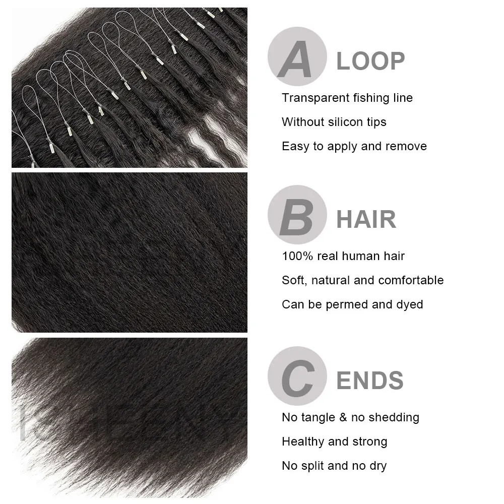 Human Hair Extensions Isheeny Micro Loop Kinky Straight Human Hair Extensions 12"-26" Brazilian Coarse Micro Ring Real Human