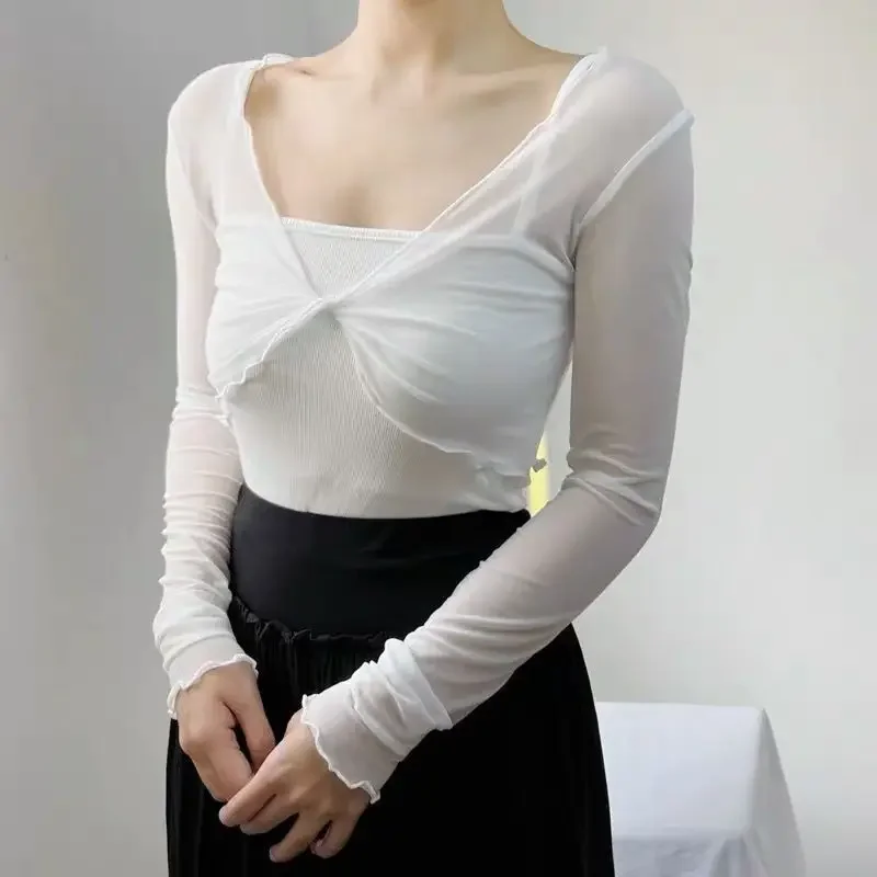 Cárdigans elegantes y sexys de moda para mujer, de color liso, transparentes, de manga larga, de malla, estilo vintage, con cordones, estilo urbano, cárdigans cortos.