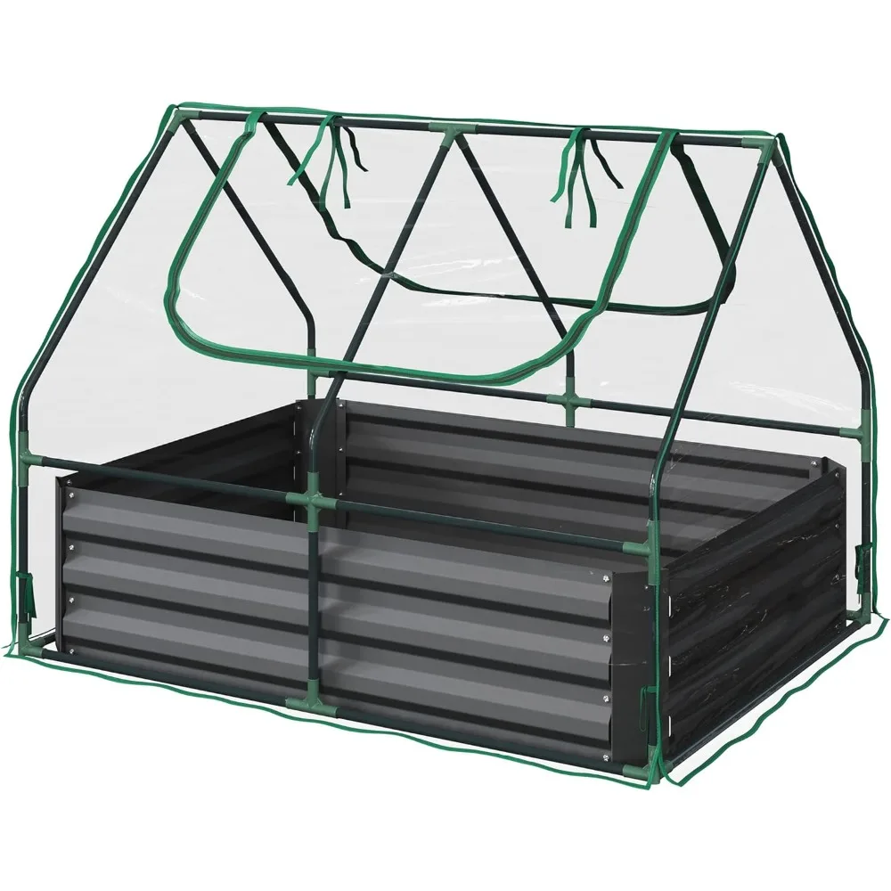 

Planter Raised Garden Bed with Removable Green House Rust-Resistant Galvanized Steel Box with PVC Grow Tent Garden Supplies