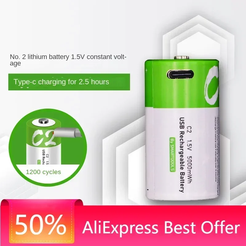 

Rechargeable Batteries 2 Size Type-c Direct ChargingC Lithium Battery 1.5v 5000mWh High Capacity Audiovisual Equipment Wholesale