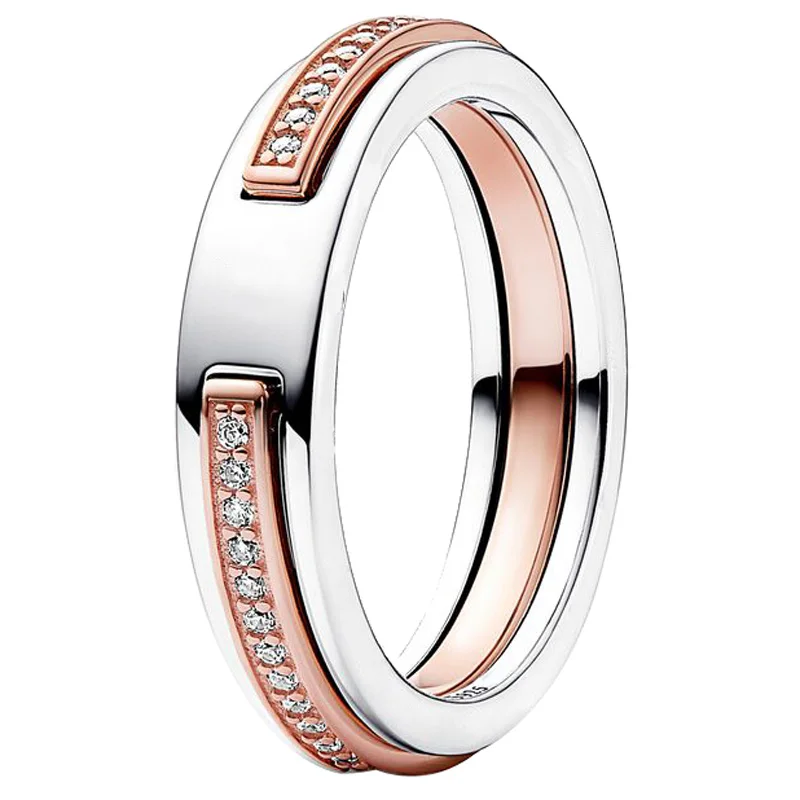 

Original Rose Gold Signature Two-tone & Pave With Crystal Rings For Women 925 Sterling Silver Ring Birthday Gift Europe Jewelry