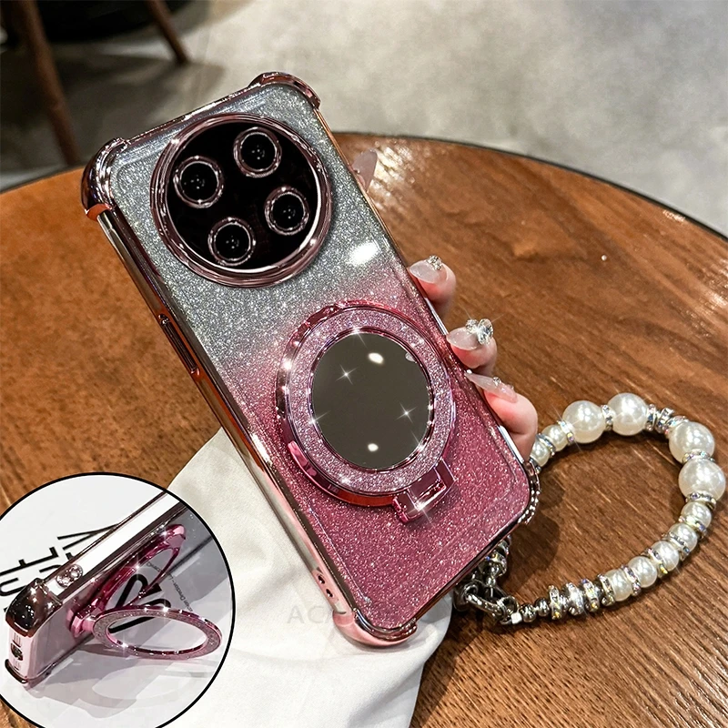 Glitter Mirror Holder Bracelet Chain Shockproof Back Case