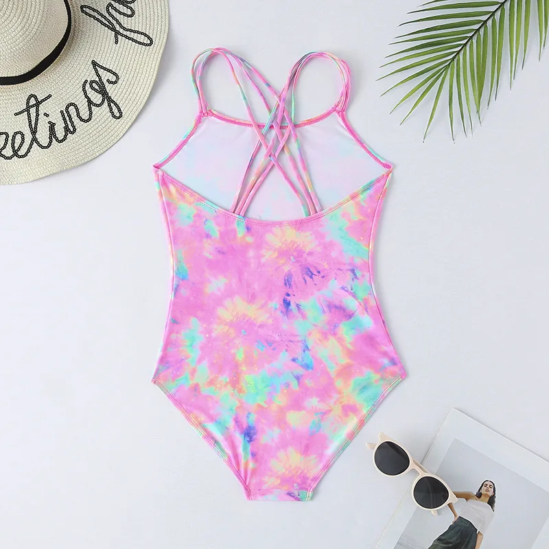 7-14 Years Tie Dye Print Children Kids Swimwear For Girls Teen One Piece Swimsuit Summer Surf Vacation Kids Girls Swimming Suit