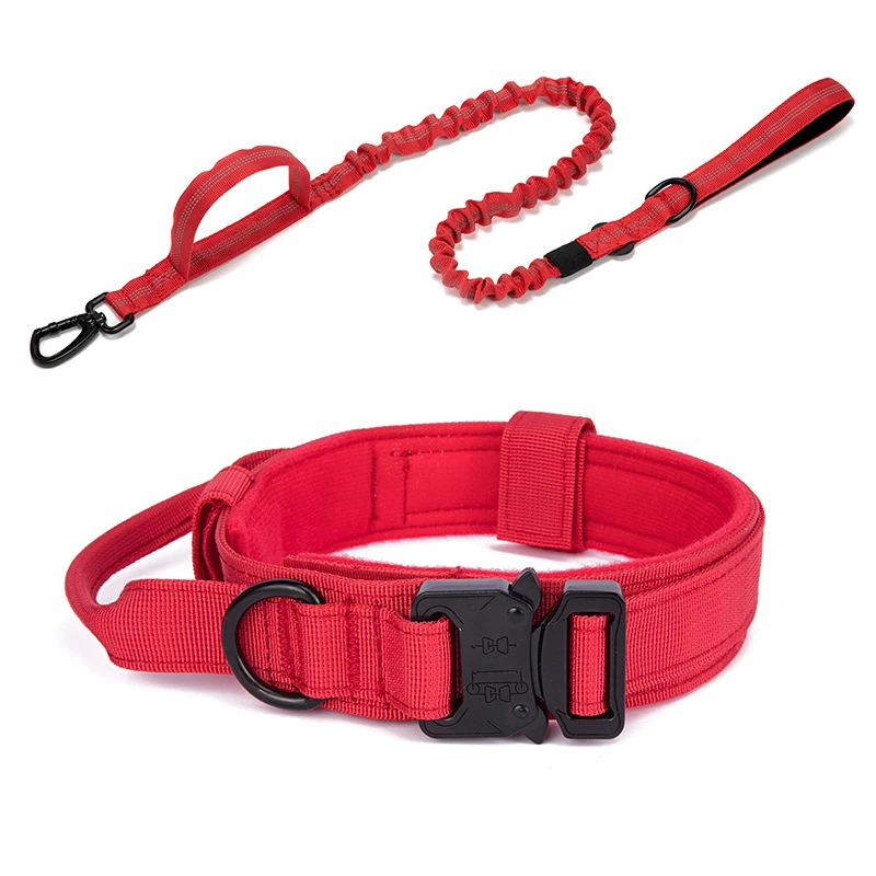 Durable Nylon Dog Collar & Leash Set – Reflective Tactical Training Leash for Large Dogs