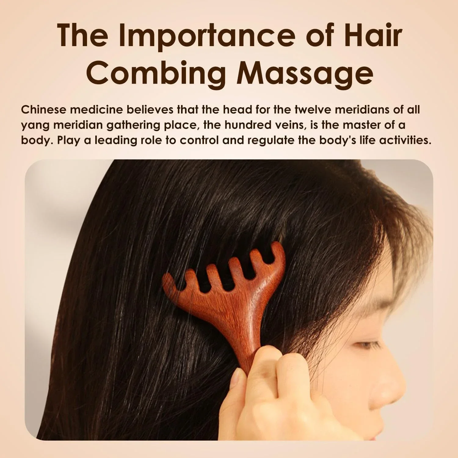 Natural Sandalwood Five-Claw Scalp Massager Gua Sha Tool Back Scratcher Spa Handheld Meridian Massage Comb Hair Care