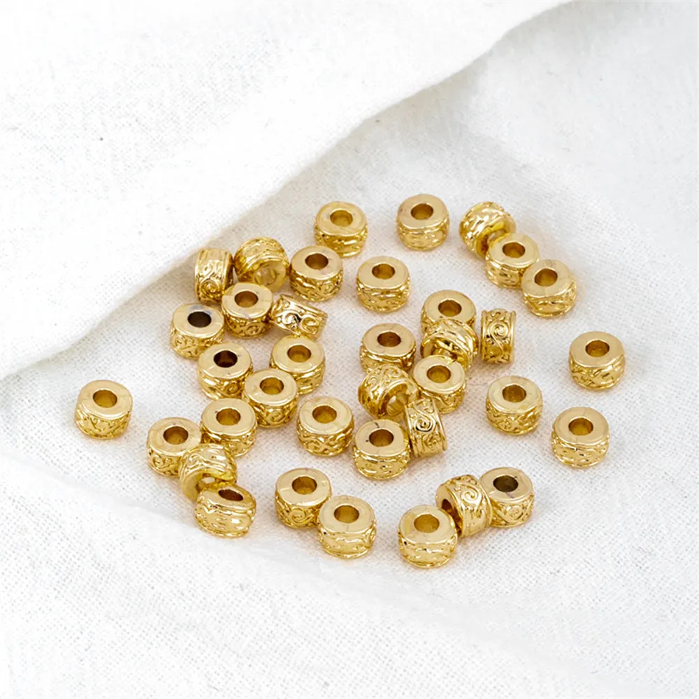 

3.5x5.5mm Large Hole Retro Grain Bucket Bead 14K Gold Plated Spacer Beads for DIY Jewelry Making Components Bracelets Accessorie