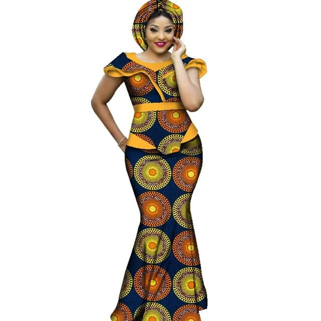 Plus Size African Party Dress for Women Dashiki Ankara Wedding Evening Gown Sexy Bodycon Maxi Long Dress & Scarf Africa Clothes