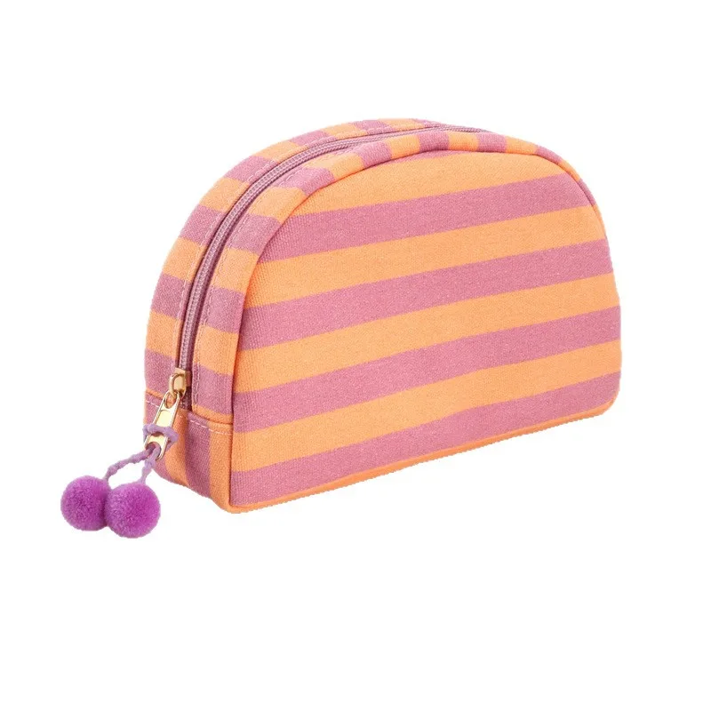 New Style Striped Shell Cosmetic Bag Dopamine Minimalist Canvas Portable Storage Bag for Travel Toiletry