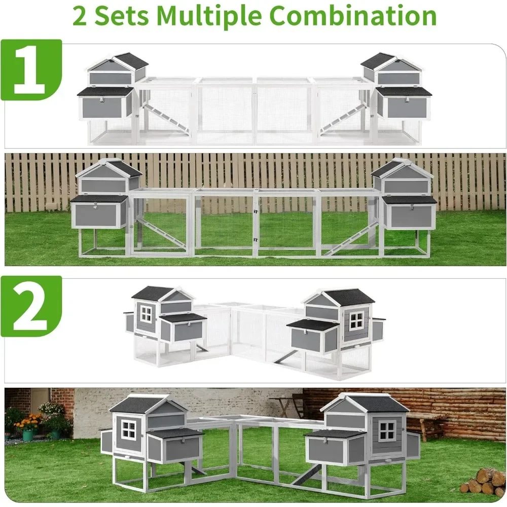 157 Inch Large Chicken Coop, Expandable Wooden Chicken Coop Poultry Cage, with 4 Chicken Coops and Cages 6