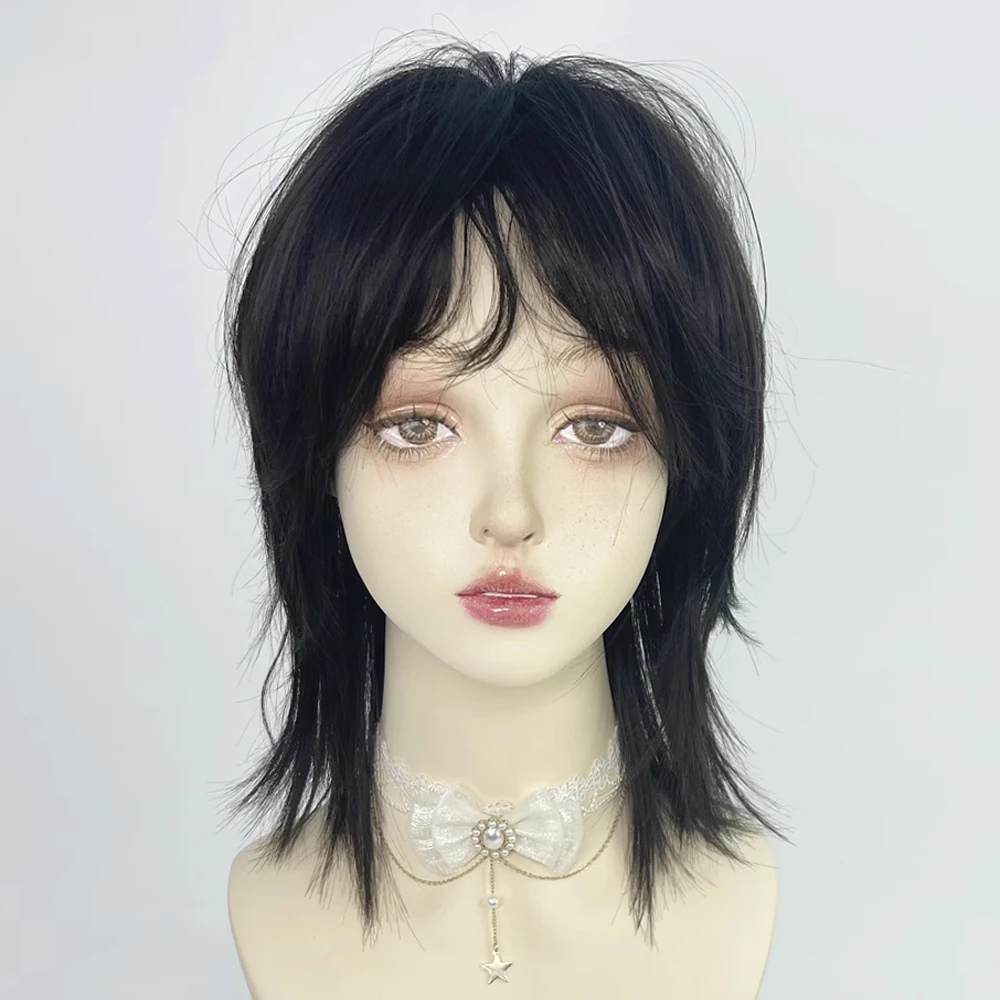 Stylish Short Synthetic Mullet Wig with Bangs for Cosplay and Daily Wear - Black, Gray, Green