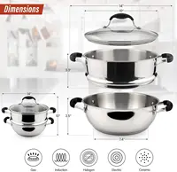 Stainless Steel Steamer Cooking Pot Set, Steamer for Cooking, Steamer Pan Set with Glass Lid, Momo Maker 2