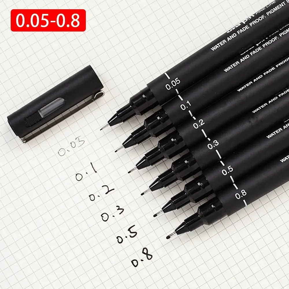 

6Pcs/lot Black Ink Pin Drawing Pen Ultra Fine Line 005 01 02 03 05 08 Micron Art Marker Pigment Office School Set Fineliner