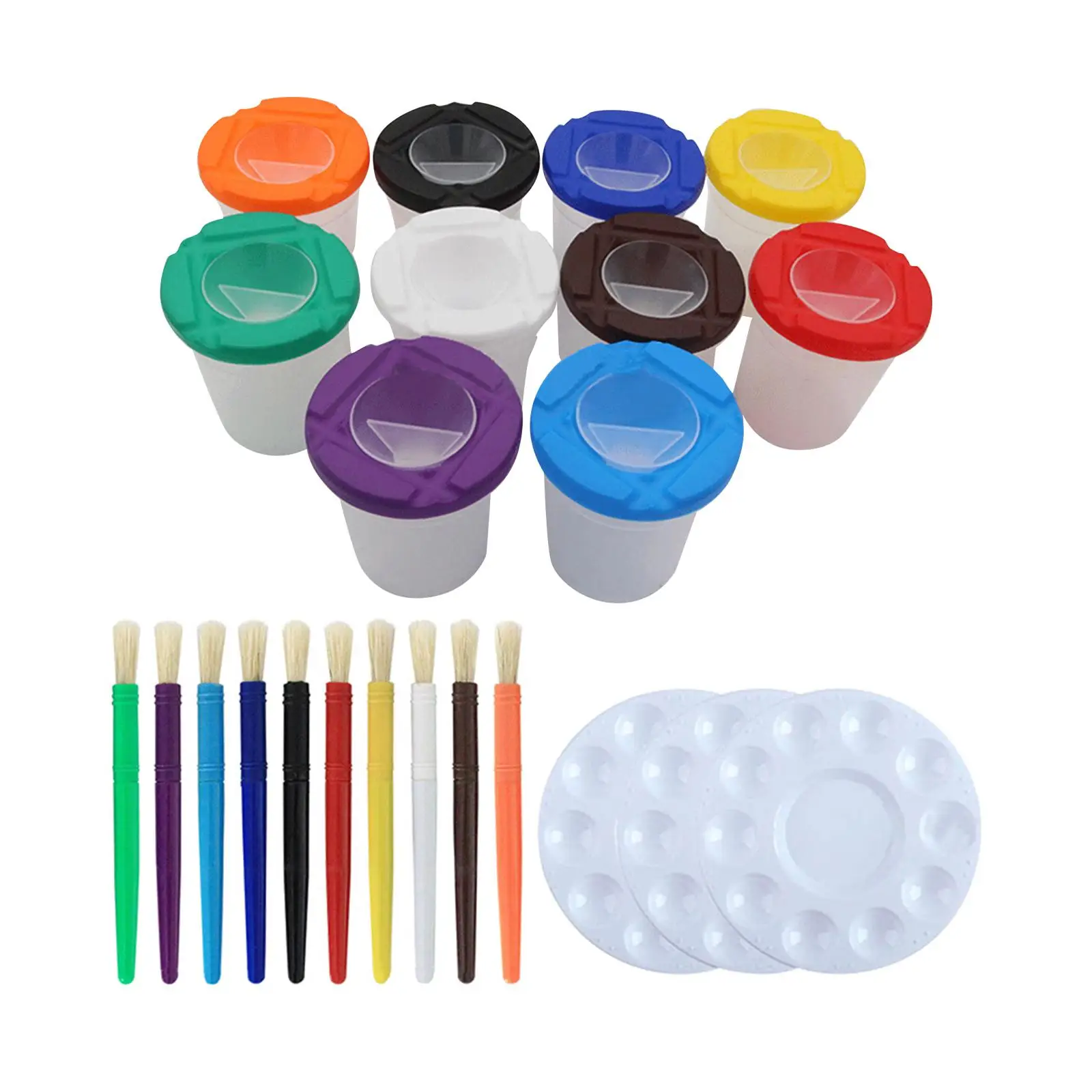 23x Paint Cups and Painting Brushes Painting Tool Pen Washing Cups Round Paintbrushes for Child Young Artist Beginners DIY