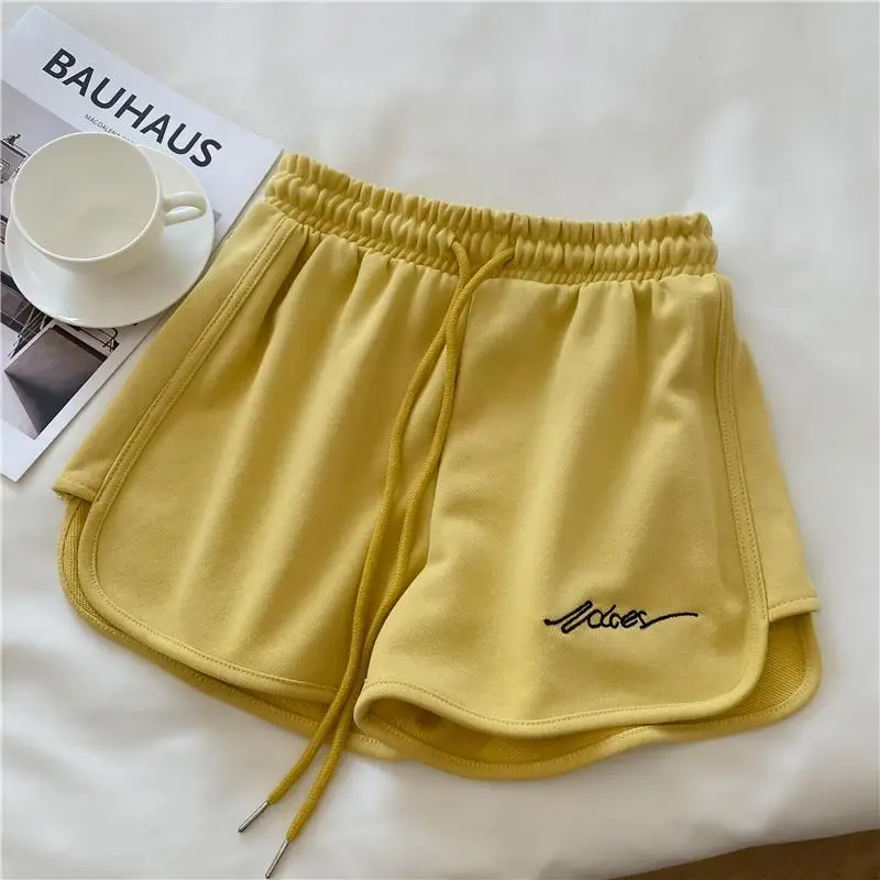 Cotton Sports Shorts Women's 2022 Summer New Fashion Embroidery High Waist Loose Casual Outer Wear Running Beach Wide Leg Shorts swim trunks