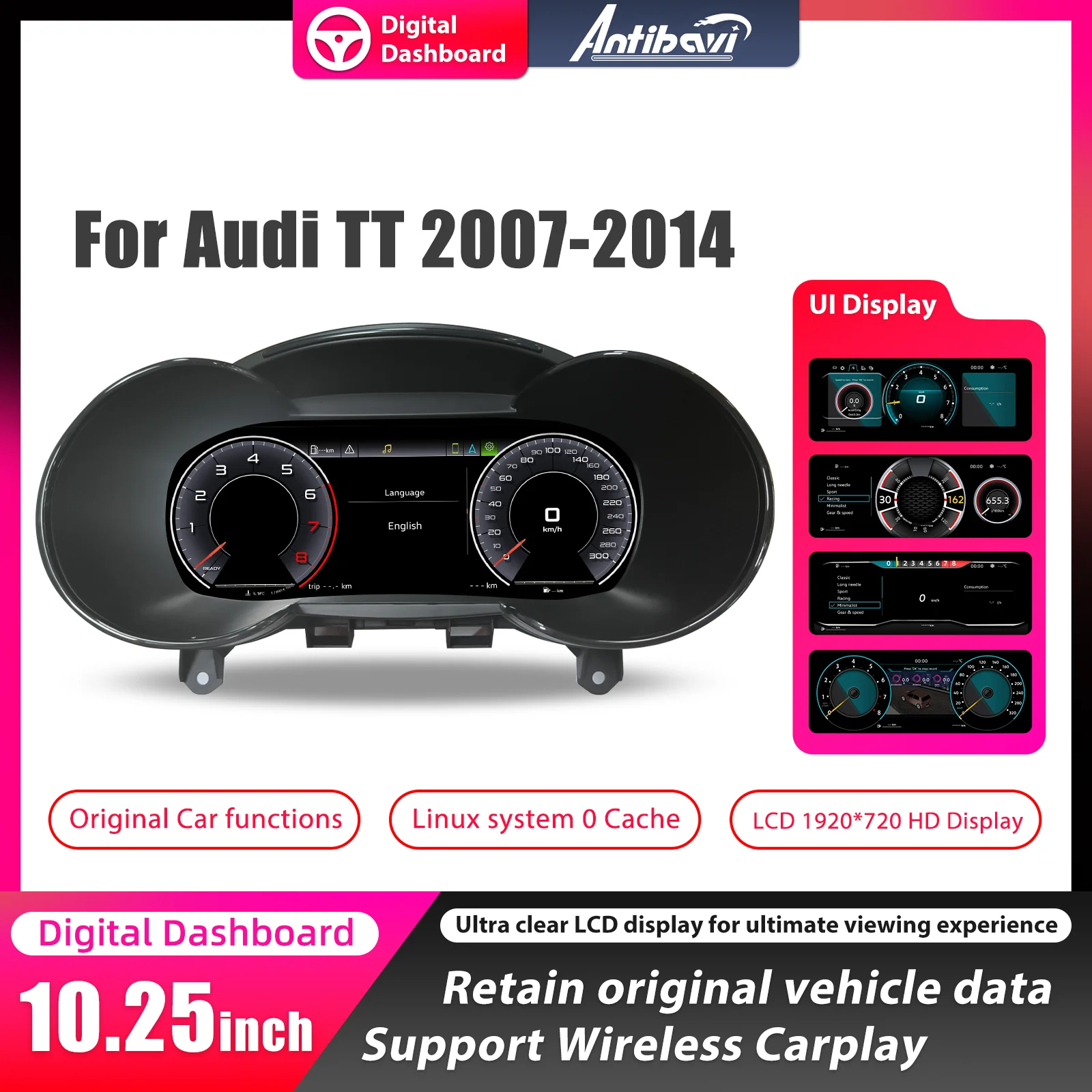 Panel de instrumentos digital para Audi TT años 2007-2014, cabina virtual, velocímetro 1