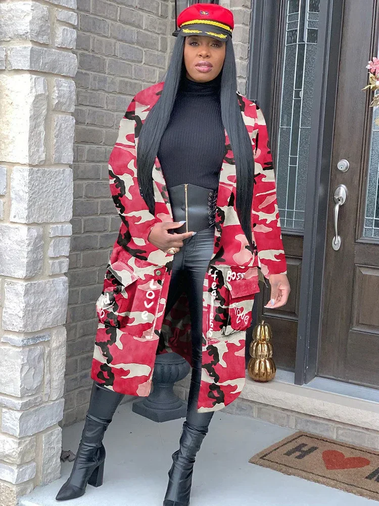 Wmstar Camouflage Trench Jacket Women Clothing 2023 Letter Print Coat Fashion Streetwear Long Style Tops Wholesale Dropshipping