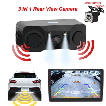 12V Car PDC 3 In 1 telecamera per retromarcia sensore di parcheggio Radar Set luci targa controllo della distanza sistema Parktronic universale