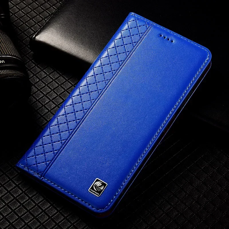 Luxury Cowhide Genuine Leather Wallet Flip Case with Napa Grid Magnetic Cover