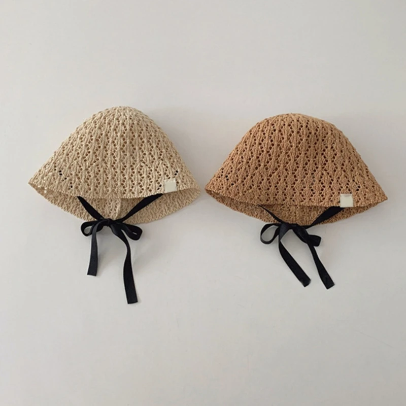 

K5DD модная детская шапка, летние полые дорожные панамы, регулируемая подбородочная шляпа с завязками, шляпа-ведро, кепки для