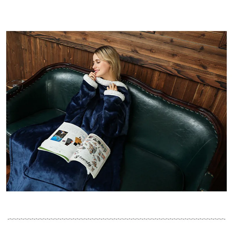 Coperta con maniche donna felpa con cappuccio invernale oversize in pile  felpe con cappuccio calde felpe con cappuccio Robe coppia indossabile  coperta TV gigante