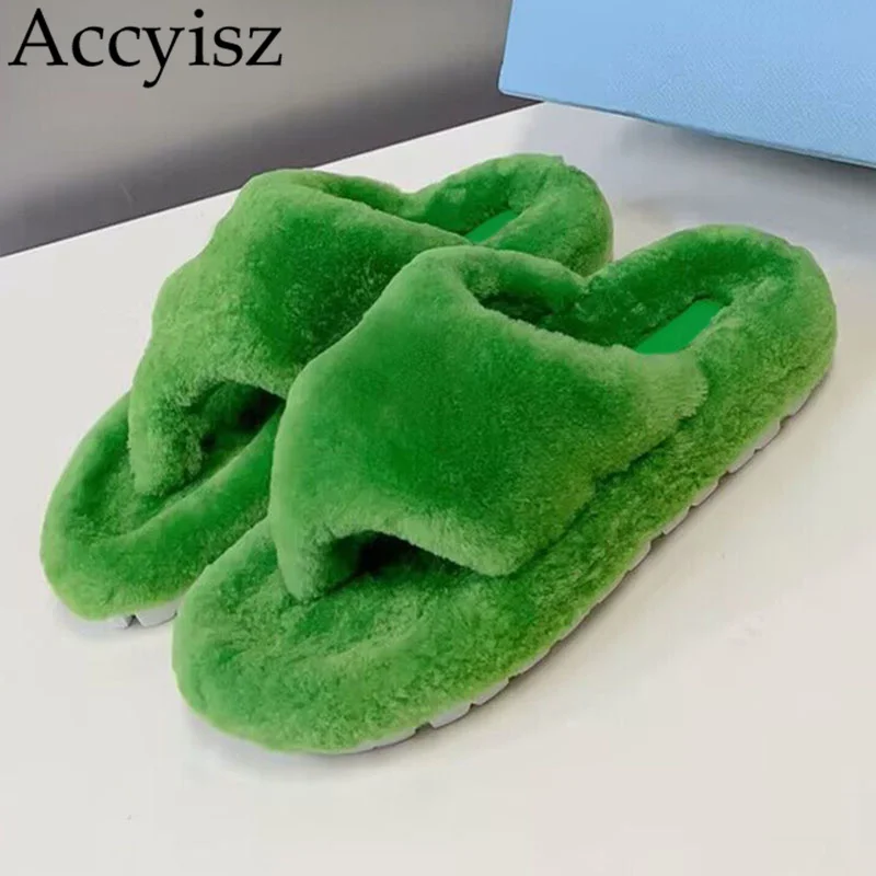 

2023 Autumn Winter Split Toe Solid Color Slippers Women Flat Thick Sole Fur Slippers Ladies Outdoor Vacation Shoes Lazy Mules