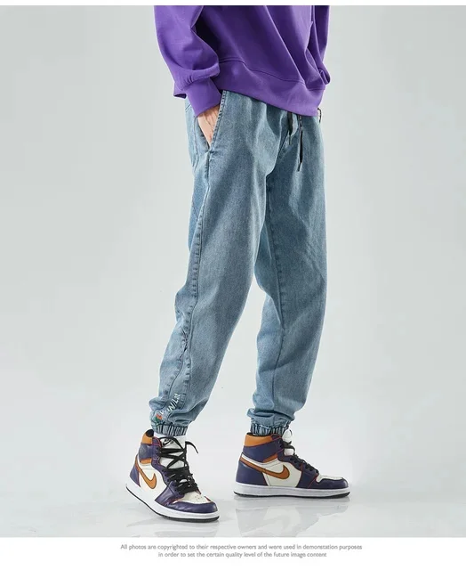 thumbnail image 1 of Pantalones vaqueros de talla grande 2024 para hombre, pantalones vaqueros casuales de moda para correr, pantalones vaqueros harén, pantalones vaqueros de cintura elástica nuevos de Hip Hop, pantalones, 1 of 5
