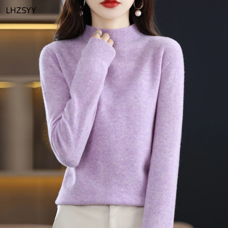 

LHZSYY First-line Ready-To-Wear Semi-Turtleneck 100%Pure Woolen Sweater Women's New Loose Knit Tops Pullover Cashmere Base Shirt