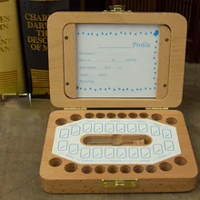 

Spanish/ English/ Japanese / Italian Baby Wood Tooth Box Organizer Milk Teeth Storage Collect Teeth Umbilica Lanugo Save Gifts