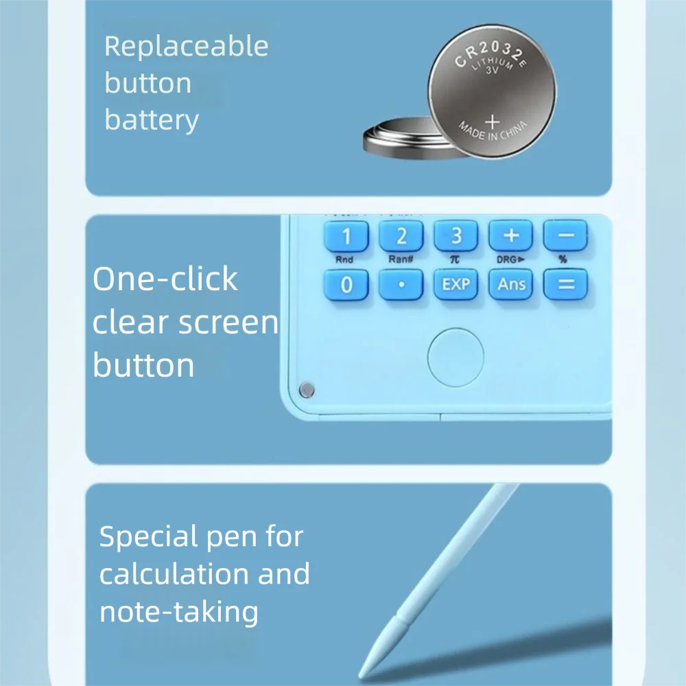 2 IN 1 Scientific Calculator with LCD Notepad Portable Foldable Math Calculator 12 Digits Handwriting Board Students