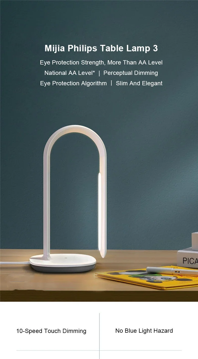 Xiaomi Mijia Table Lamp 3 10 Gear AA Level Smart Read Desk Lamp Bending Office Ra90 Voice Control Lights Eye Protection