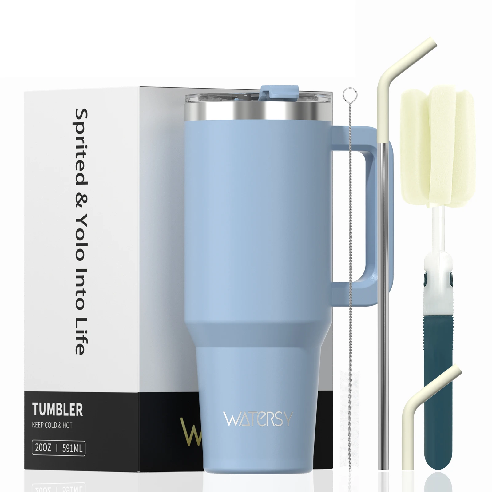 Taza de viaje aislada de acero inoxidable de 20 oz/591 ml con mango y pajita - Imagen 20 de 24