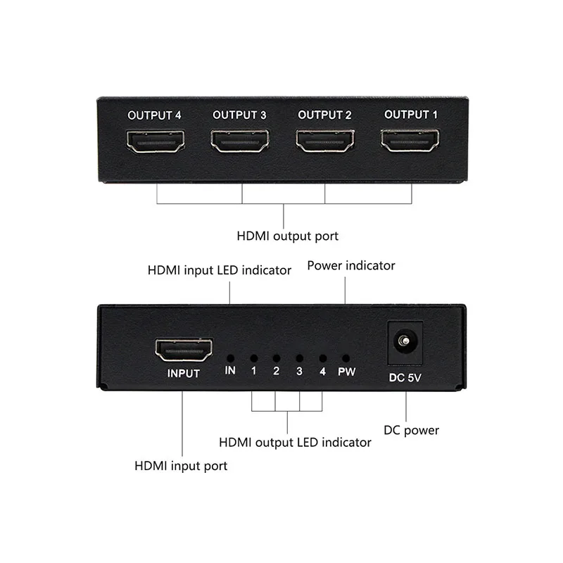HDMI Splitter 4K HDMI 1x4 for Xiaomi Mi Box 1x4 Adapter HDMI Switcher 1 in 4 Out for PS4  with DC Cable or Power adapter
