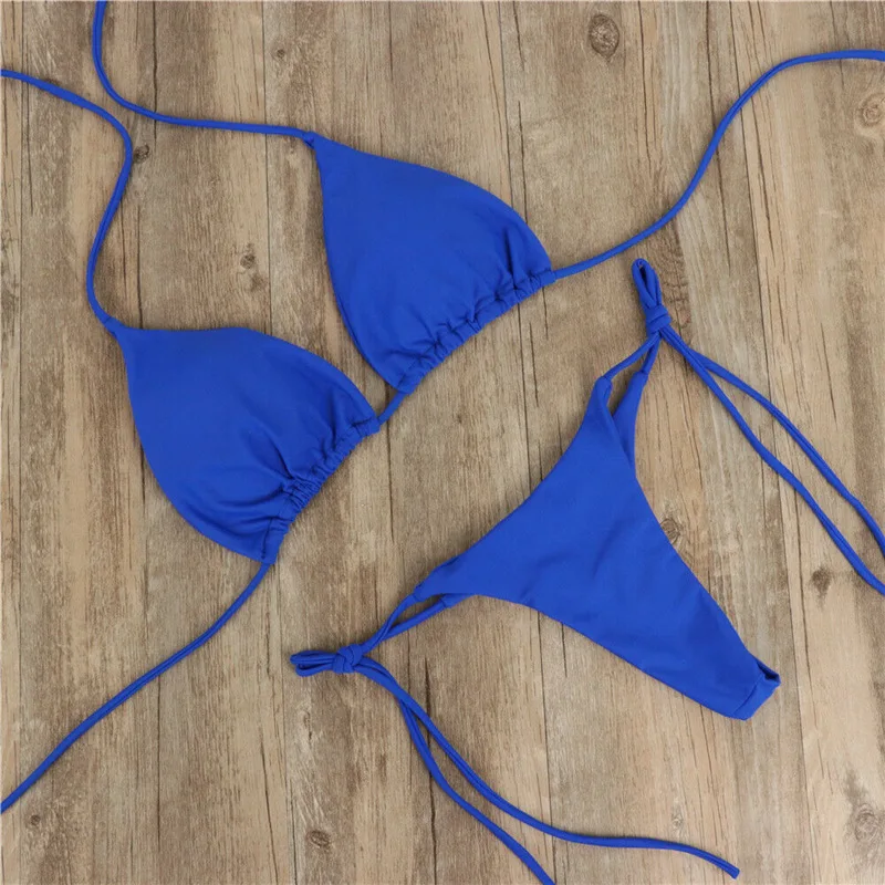 Maillot de bain Sexy couleur solide, Bikini, string, 2 pièces 3