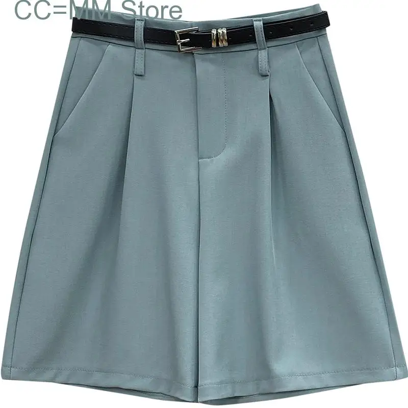 New Suits Shorts for Women Loose Wide Leg Shorts Women Chic Casual Solid Knee Length Straight High Waisted Shorts