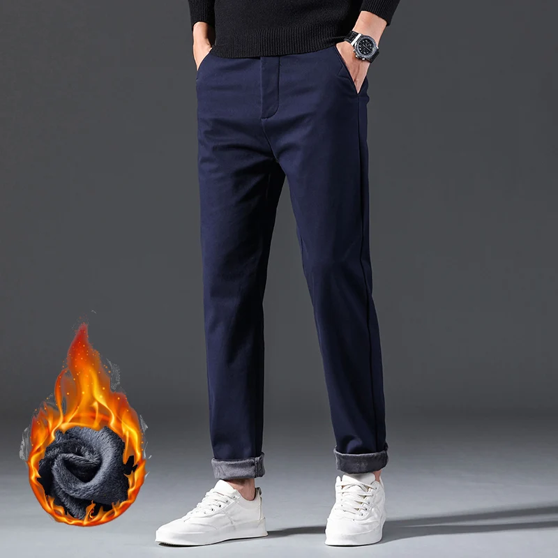 Winter Neue Fleece Freizeithose Herren Business Klassische Plüsch-Hose Warm Dick Männliche Elastische Gerade Formelle Hose – Detail 18