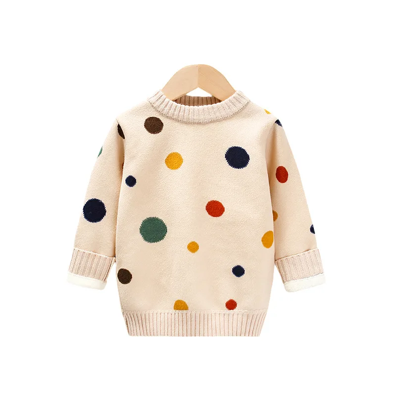 

Girls' Sweater 2023 New Autumn and Winter Children's Beige Polka Dot Cute Pullover Sweater