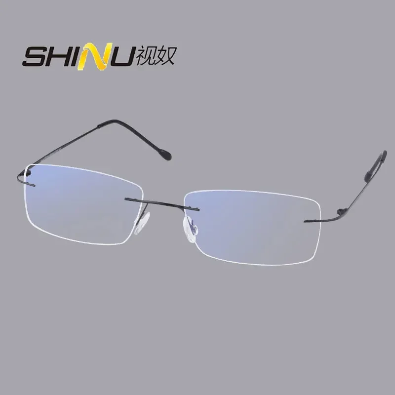 

SHINU Titanium Frame Rimless glasses for men pure titanium glasses with blue light blocking lens blue coating computer glasses