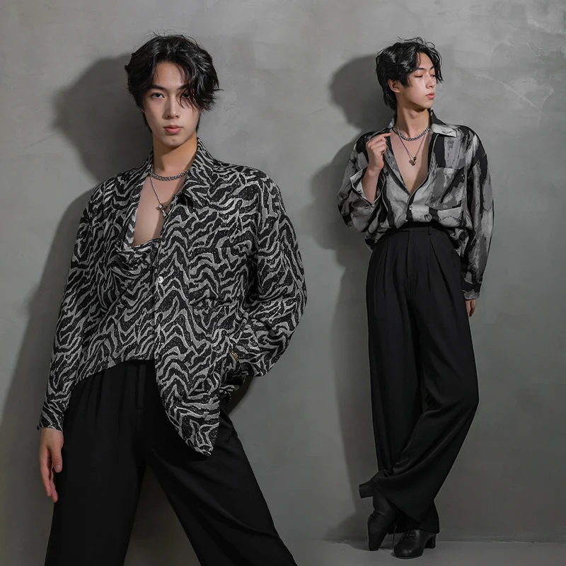 

Latin Dance Clothes Men Long Sleeves Shirt Salsa Dance Performance Wear Ballroom Dance Tops Adult Latin Practice Clothing BL9017