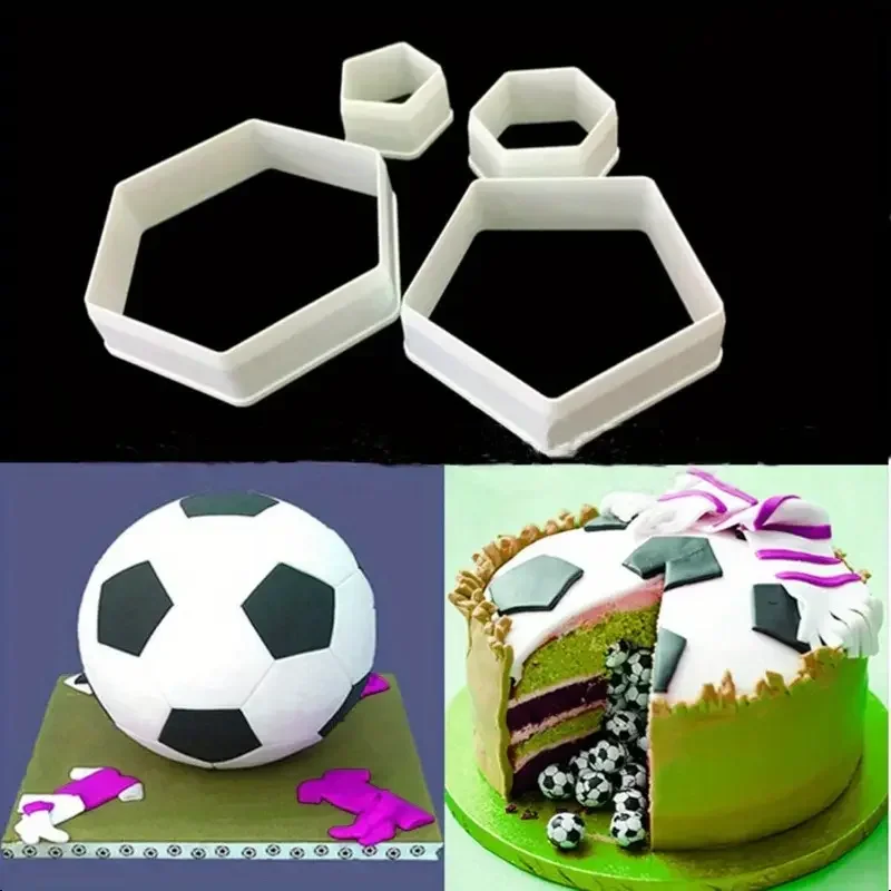 Cake Decor Soccer-Themed Kit Hexagonal Cutting Tools Baking Inserts for Children's Sports Birthday Party Table Decorations