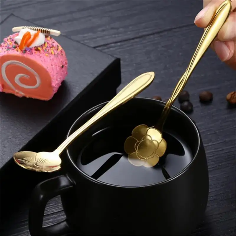 8Pcs Flower Spoon Set Small Teaspoon Coffee Spoon Cute Ice Cream Dessert Silver Gold Stainless Steel For Coffee Tea stainless steel spoon tea spoon