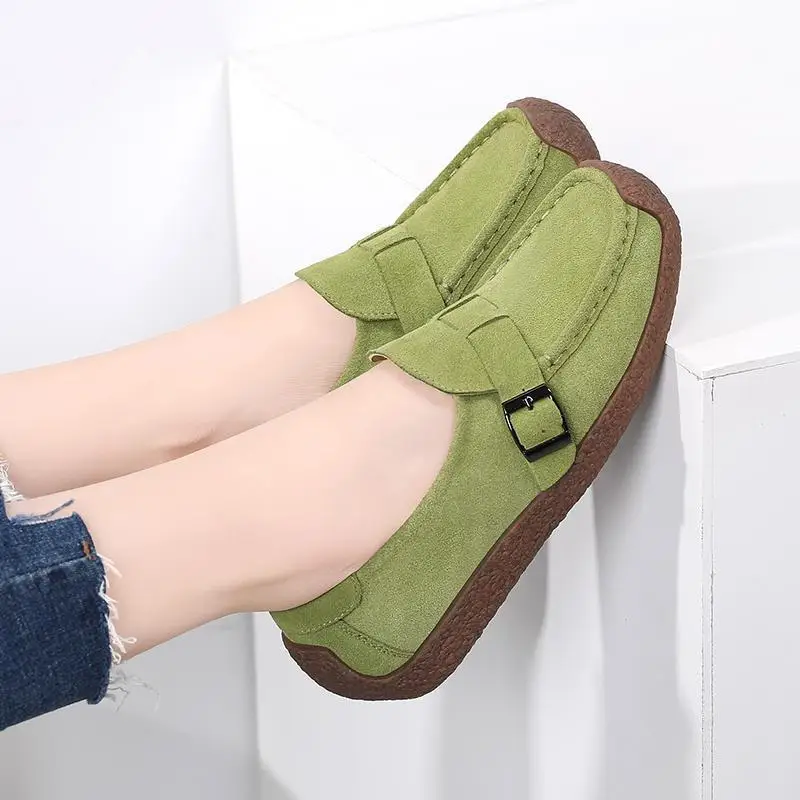 

2024 Spring Comfortable Genuine Leather Soft Bottom Mom Shoes Moccasins round Toe Flat Bottom Moccasins Pregnant Loafers