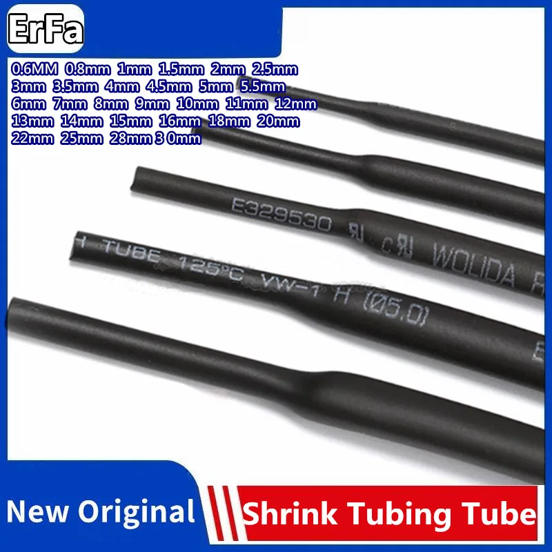 0.6mm 0.8mm 1mm 1.5mm 2mm 2.5mm 3mm 3.5mm 4mm 5mm 6mm 7mm 8mm 9mm 10mm 11mm 12mm 13mm 14mm 2:1 Heat Shrink Tubing Tube