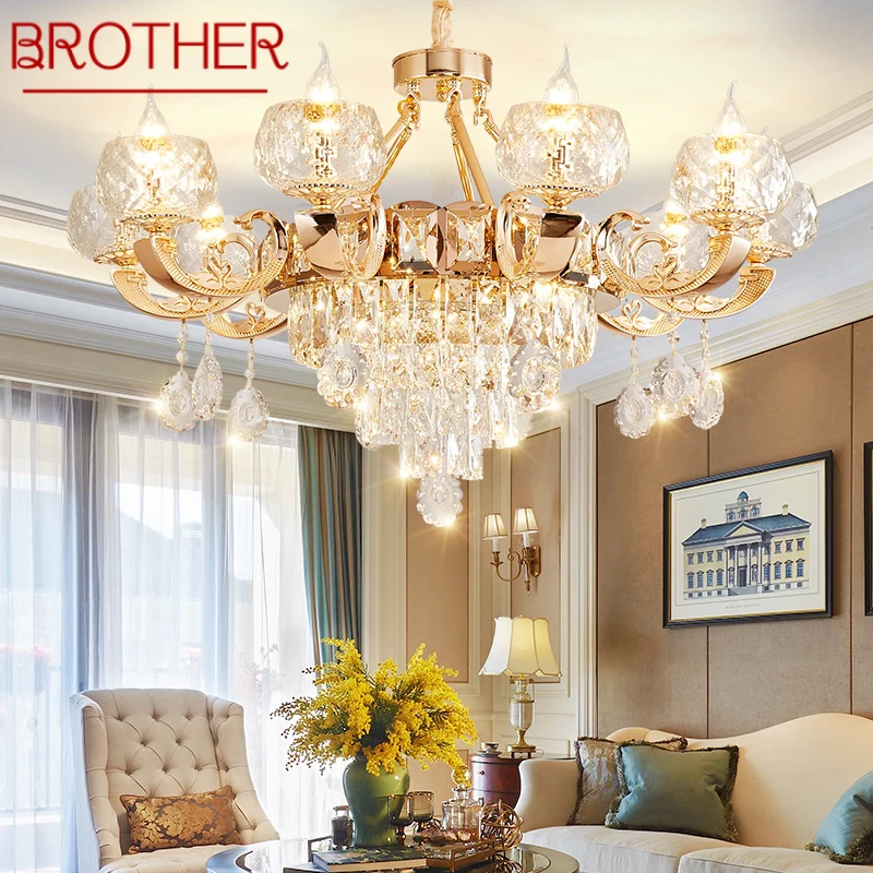 

BROTHER Postmodern Chandelier Gold Luxury Vintage Crystal LED Fixtures Candle Decor for Home Living Room Bedroom Hotel