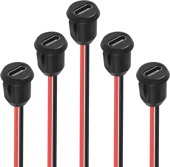 5PCS Type-C หญิง 2 ขา Type-C ขั้วต่อซ็อกเก็ตหญิงกันน้ําแจ็คหญิงชาร์จพอร์ต 3A USB-C ปลั๊กชาร์จซ็อกเก็ต 1