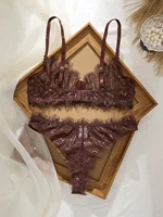 Ensemble soutien-gorge et culotte en dentelle fine de style basique pour femmes, sans couture, à œillets, sous-vêtements confortables, vêtements intimes 5