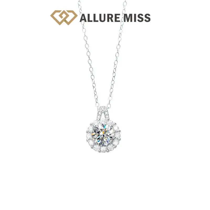 

D Color GRA Certified Necklace 1 Carat Round Brilliant Cut Moissanite 100% 925 Sterling Silver Top Quality Simplicity Sparkling