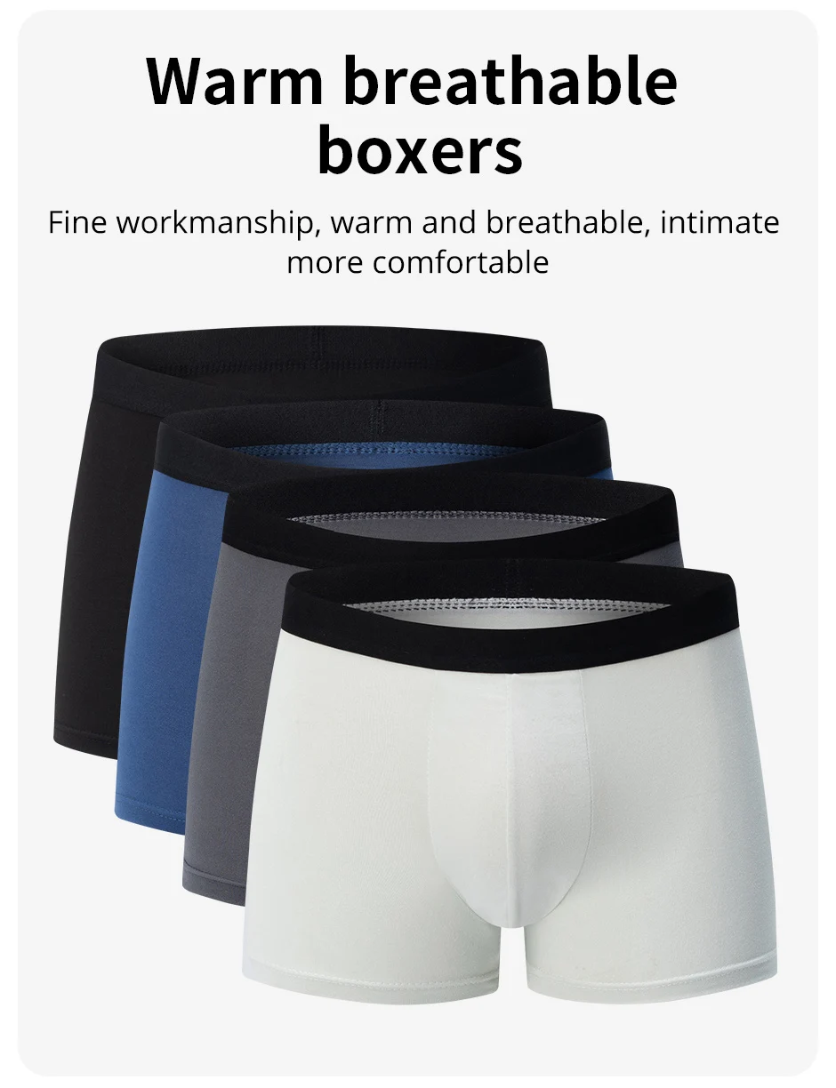 4er-Pack Europäische und Amerikanische Größe Herren Einfarbige Sexy Boxershorts Antibakteriell Atmungsaktiv Übergrößen Herren Unterhosen – Detail 3