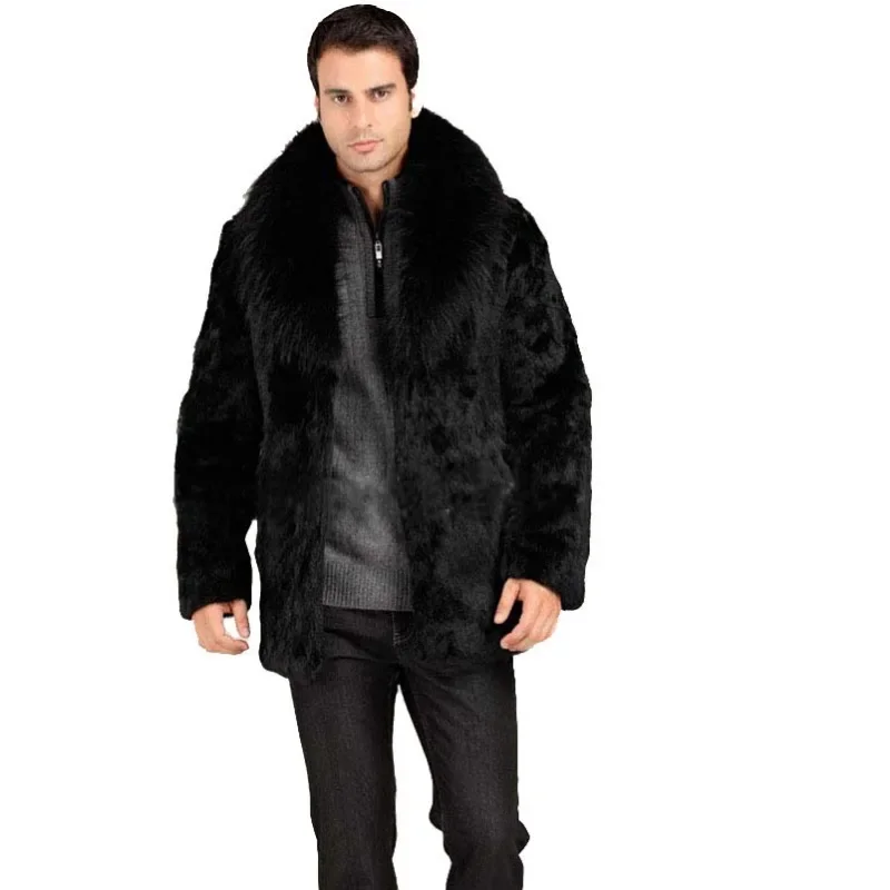 Faux Fur Men's European and American Coat Mink Fur Whole Mink Flipped Fox Collar Jacket
