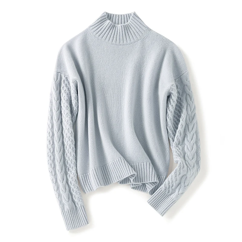

Half High Collar Sweater Women High Quality100% Cashmere Warm Winter Tops Women Casual A-straight Long Sleeve Top